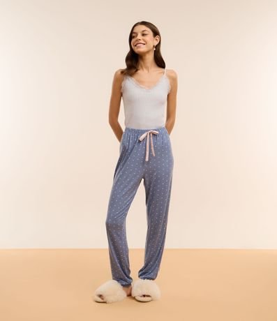 Pantalón de Pijama en Hilo Reciclado con Estampa Corazones