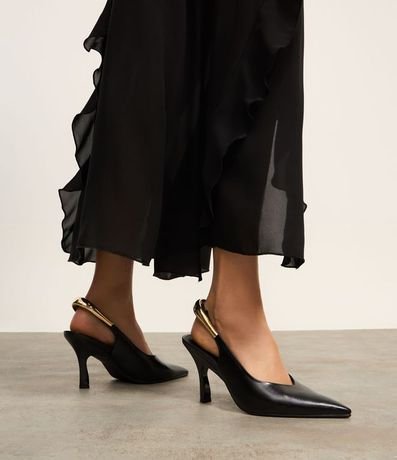Zapato Tacones Slingback en PU con Detalle en Metal Flexível 2