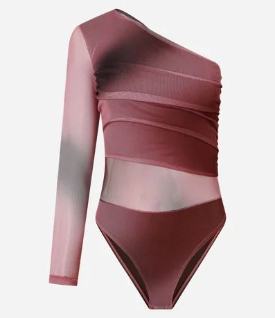 Body en Tule con un Hombro Único y Estampa Abstracta 4