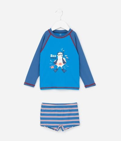 Conjunto Infantil con Protección UV y Estampa Pinguino - Talle 6 Meses a 4 años