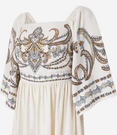 Vestido Boho Evasê Midi en Viscolino con Estampa Arabesco 8