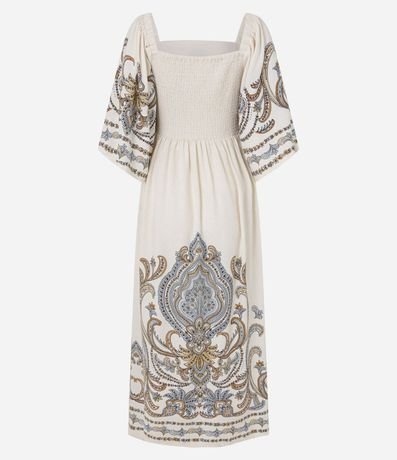 Vestido Boho Evasê Midi en Viscolino con Estampa Arabesco 9