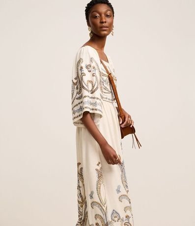 Vestido Boho Evasê Midi en Viscolino con Estampa Arabesco 4