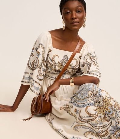 Vestido Boho Evasê Midi en Viscolino con Estampa Arabesco 6