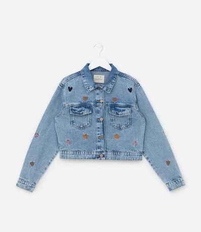 Campera corta Infantil con Bordado de Corazones - Talle 5 a 14 años