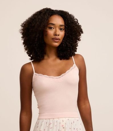 Blusa de Pijama Bretel Fino en Poliamida Seamless con Encaje