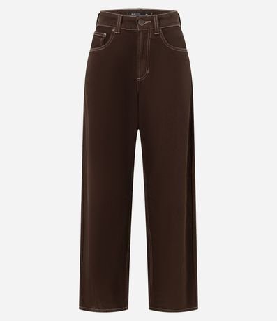 Pantalón Baggy en Sarga con Costura Contrastante