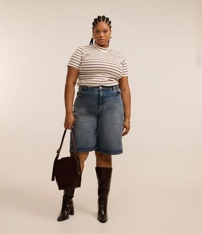 Blusa en Rib con Cuello Alto y Rayas Curve & Plus Size 2