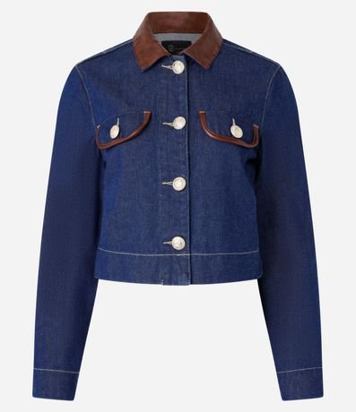 Campera Regular en Jeans con Cuello de PU 5