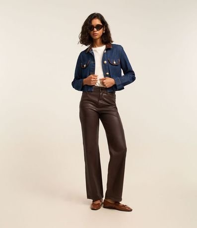 Campera Regular en Jeans con Cuello de PU 2