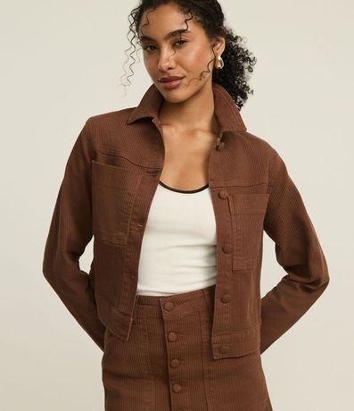 Campera Regular en Sarga Cotelê con Bolsillos Delanteros
