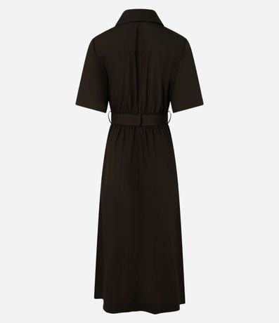 Vestido Largo en Tricolina con Cinturón Hebilla Redonda 6