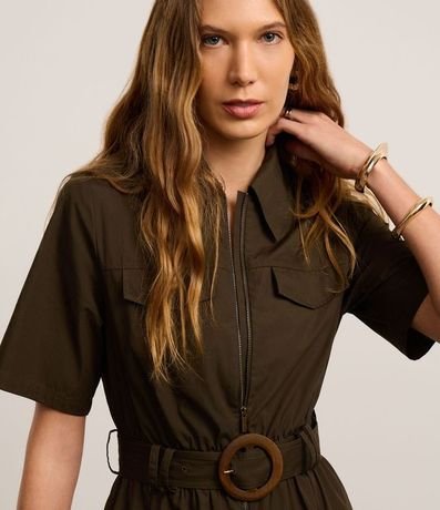 Vestido Largo en Tricolina con Cinturón Hebilla Redonda 3