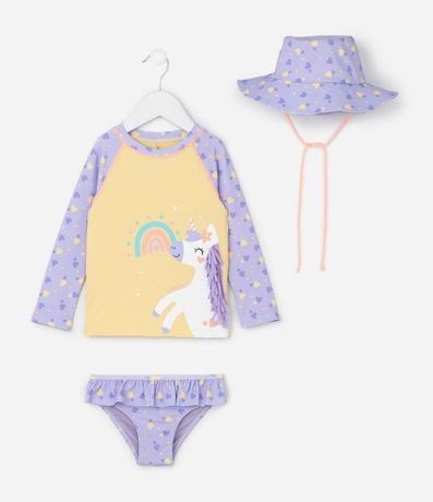 Conjunto Infantil con Protección UV y Estampa de Unicórnio y Corazones - Talle 6 Messe a 4 años