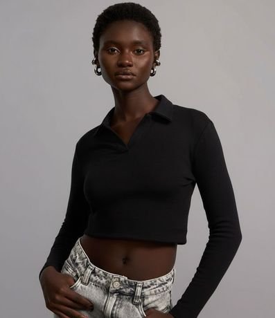 Blusa Polo en Rib de Algodón con Mangas Largas 5