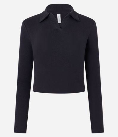 Blusa Polo en Rib de Algodón con Mangas Largas 5