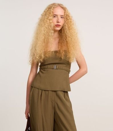 Blusa en Crepé sin Breteles con Cinturón Elástico 3