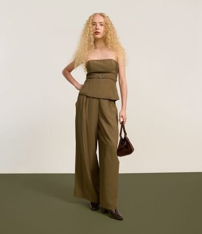 Pantalón Pantalona en Crepé con Pliegues y Cierre Deslocado 6