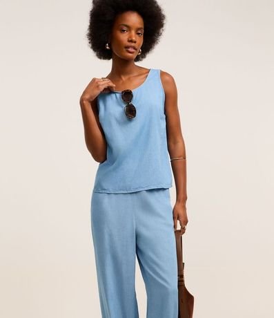 Pantalón recto en Jeans con Cintura Elástica Diferenciado 2