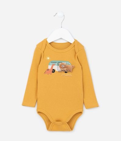 Body Infantil con Estampa Interactiva Autobus y Oso - Talle 0 a 18 meses