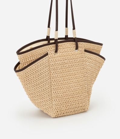 Bolsa de Playa en Paja Natural con Asa de PU y Bolsillos Laterales 2