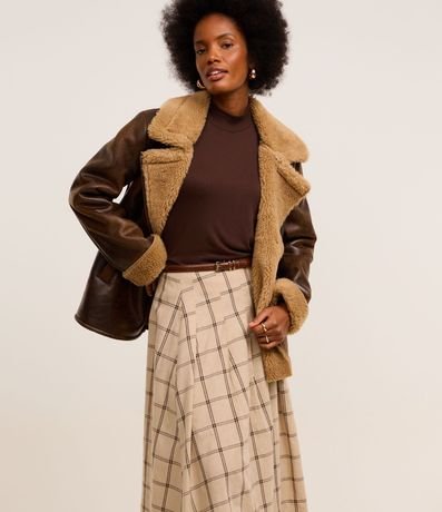 Pollera Evasê Larga en Cambraia de Cuadros con Pliegues 2