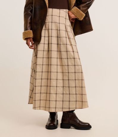 Pollera Evasê Larga en Cambraia de Cuadros con Pliegues 3