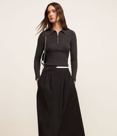 Pollera Evasê Midi en Tricolina con Toque Empapelado 2