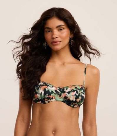 Bikini Top Media Taza en Microfibra con Estampa Tie Dye y Costura Contrastante