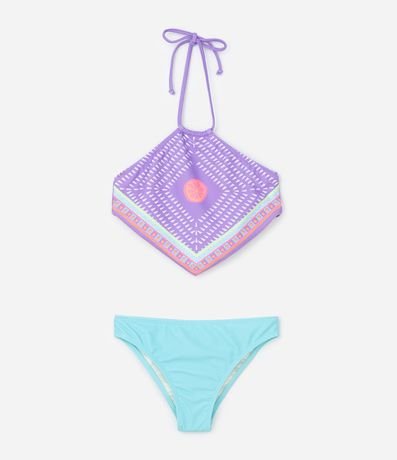 Bikini Infantil con Lazo Tipo Pañuelo y Estampa Abstracta - Talle 5 a 14 años