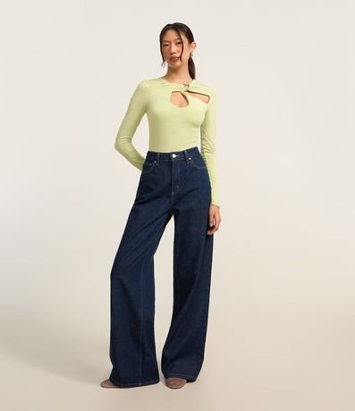 Pantalón Wide Leg en Jeans con Cintura Alta