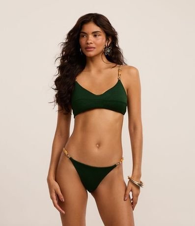 Bikini Top Remera en Microfibra Texturizada con Bretel Elástico y Adornos de Bambu Natural 2
