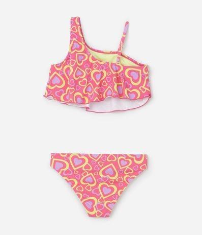 Bikini Infantil con Alças Asimétricas y Estampa de Corazones - Talle 7 a 14 años 2