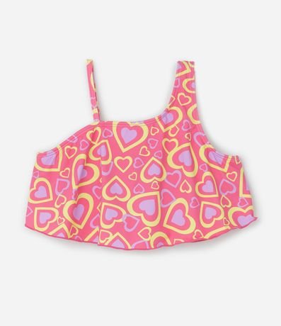 Bikini Infantil con Alças Asimétricas y Estampa de Corazones - Talle 7 a 14 años 3