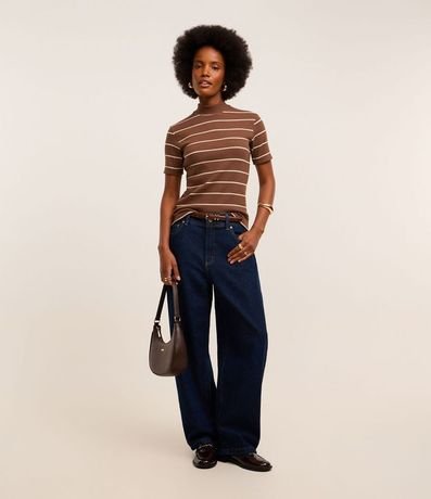 Blusa en Rib con Cuello Mediano y Estampa Rayada 2