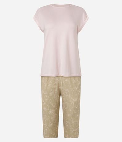 Pijama Capri con Detalle de Satén y Estampa Floral