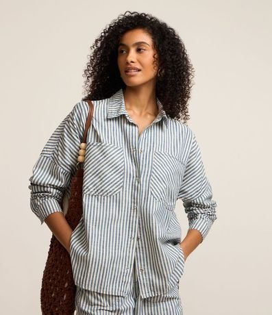 Camisa en Jeans con Bolsillos y Estampa de Rayas