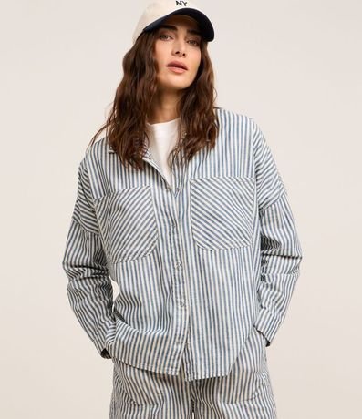 Camisa en Jeans con Bolsillos y Estampa de Rayas