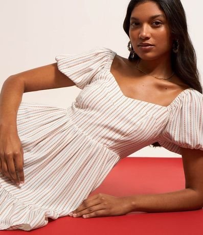 Vestido Corto en Viscosa con Lino y Manga Abullonada 5