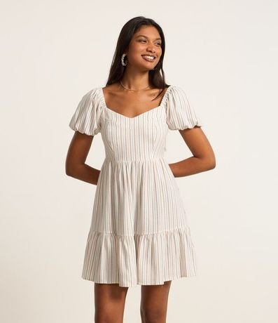 Vestido Corto en Viscosa con Lino y Manga Abullonada