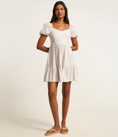 Vestido Corto en Viscosa con Lino y Manga Abullonada 2