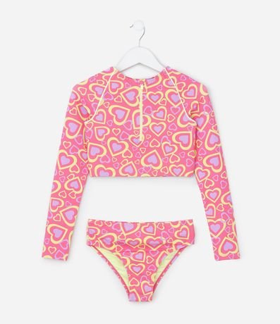Bikini Infantil con Estampa de Corazones y Protección UV - Talle 5 a 14 años