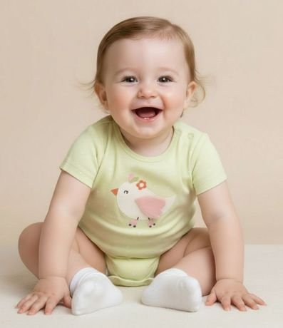 Body Infantil en Suedine con Estampa de Pajaros - Talle RN a 18 Meses