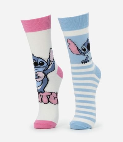 Kit 02 Medias Caña larga en Algodón con Estampa de Stitch 2