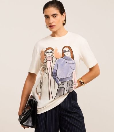 Remera en Algodón con Estampa Mujeres Fashion