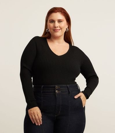 Blusa Manga Larga de Punto Acanalado Curve & Plus Size