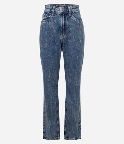 Pantalón Recto en Jeans con Brillos de Strass 5