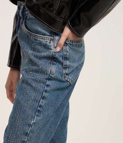Pantalón Recto en Jeans con Brillos de Strass 4