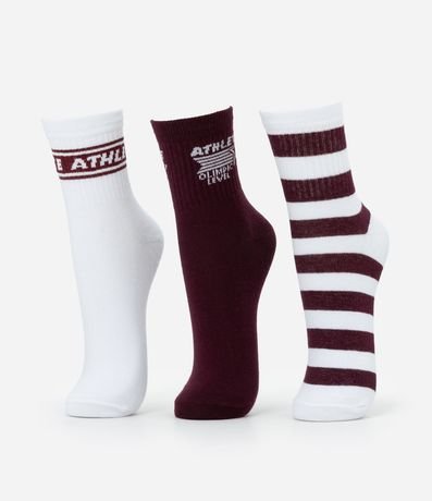 Kit 03 Medias Cano Mediano Deportivas en Algodón con Lettering Athlete