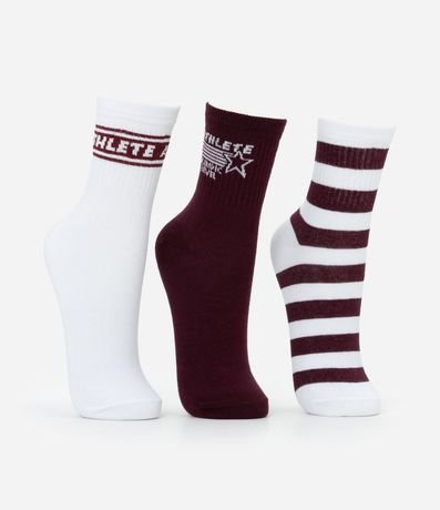 Kit 03 Medias Cano Mediano Deportivas en Algodón con Lettering Athlete 2